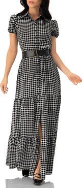 IVONNE Check Maxi Dress with Puff Sleeves
