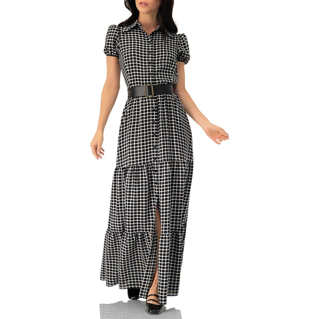 Ivonne Check Maxi Dress With Puff Sleeves In Black