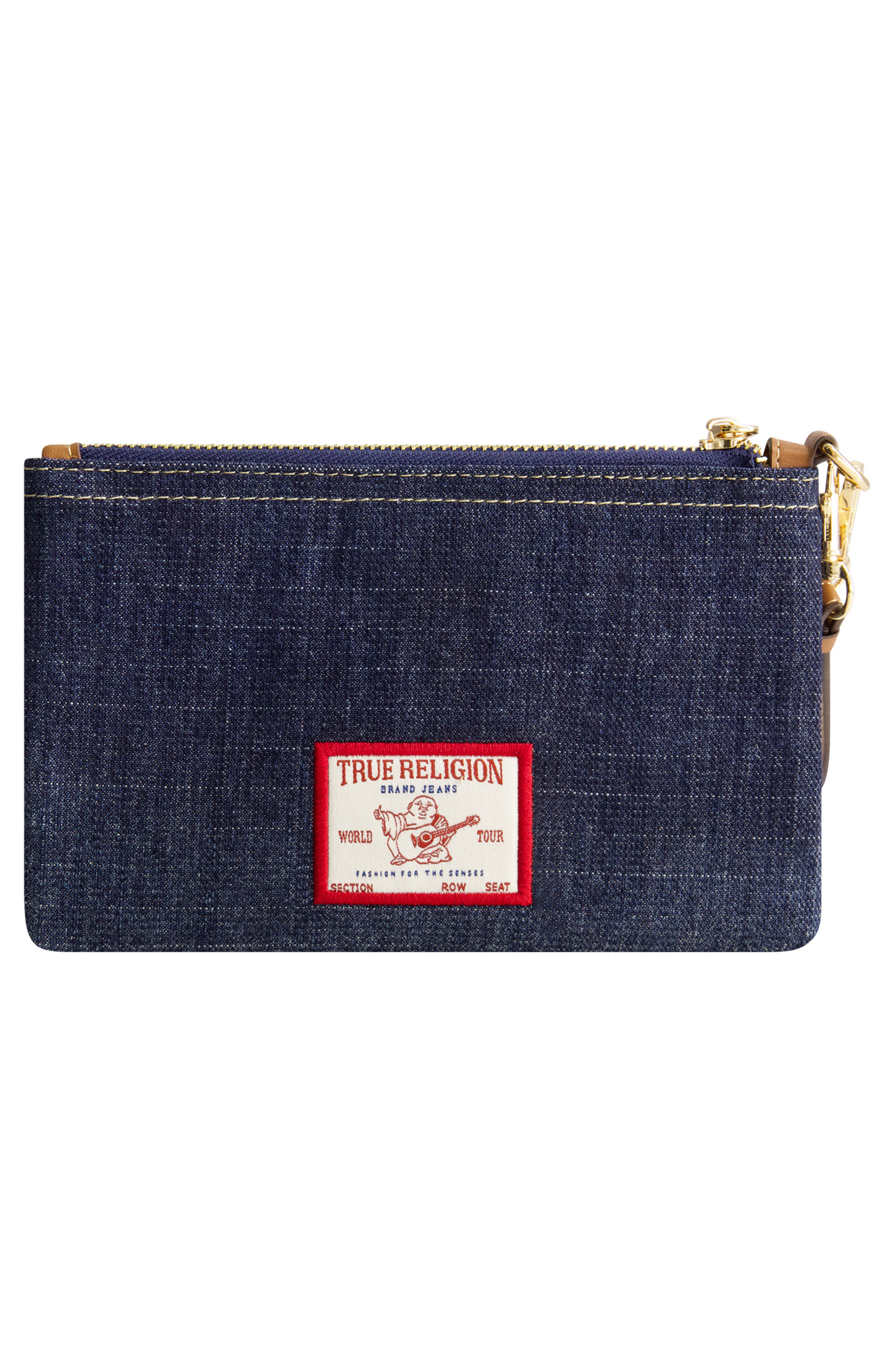 Horseshoe Denim Wristlet Pouch, Alternate, color, DARK DENIM