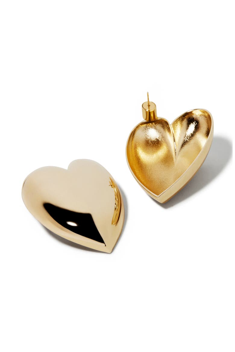 Large Puffy Heart Earrings, Alternate, color, GOLD