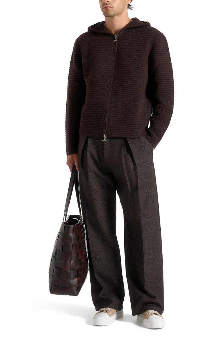 Manière De Voir Eden Ribbed Knit Zip Hoodie, Alternate, color, Brown