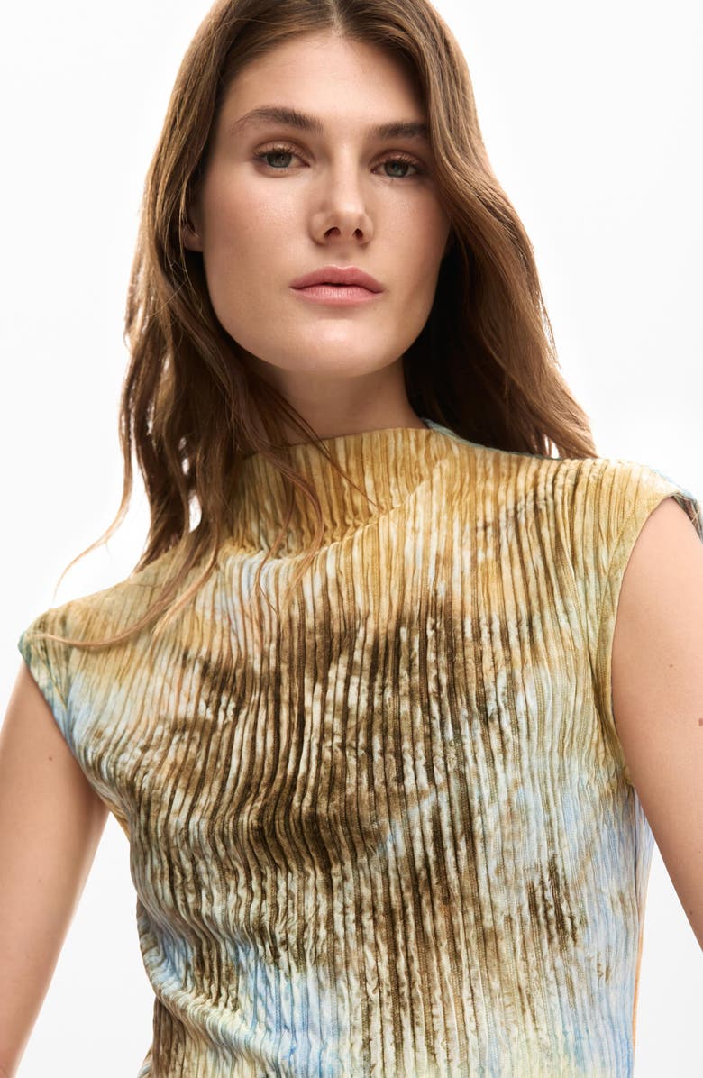 Desigual Abstract Print Funnel Neck Dress, Alternate, color, Off White