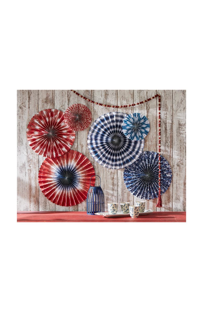 tag Set of 3 Festive Blue Paper Fans for Summer Decor, Alternate, color, Blue