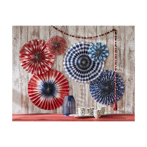 Tag Set Of 3 Festive Blue Paper Fans For Summer Decor In Blue