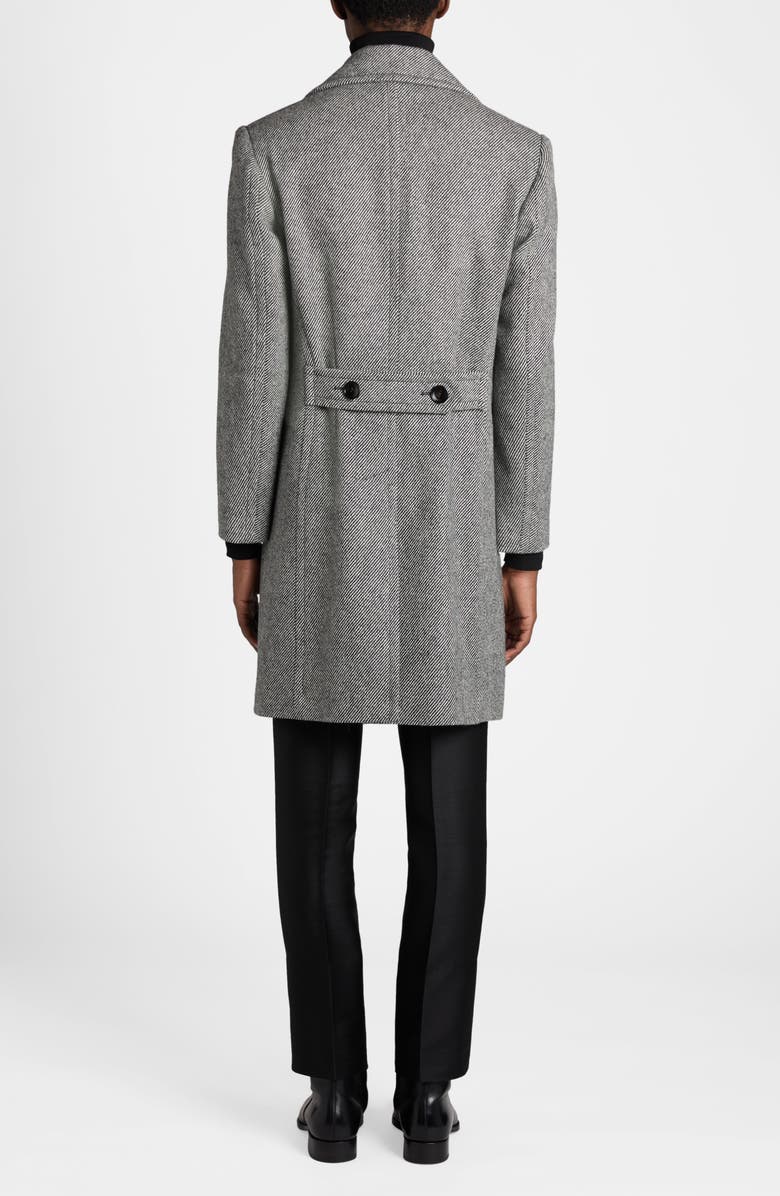 TOM FORD Double Breasted Wool Mouliné Twill Coat, Alternate, color, Black/ White