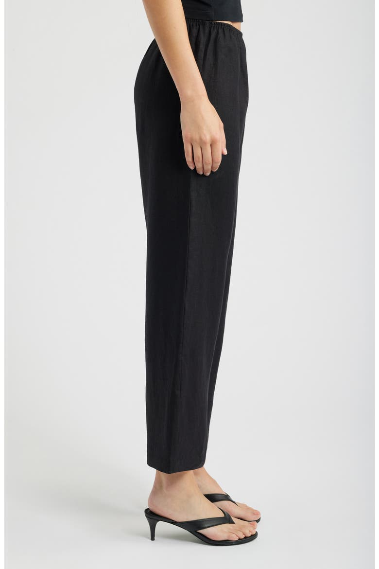 Lilah Lace Trim Linen Pants, Alternate, color, BLACK