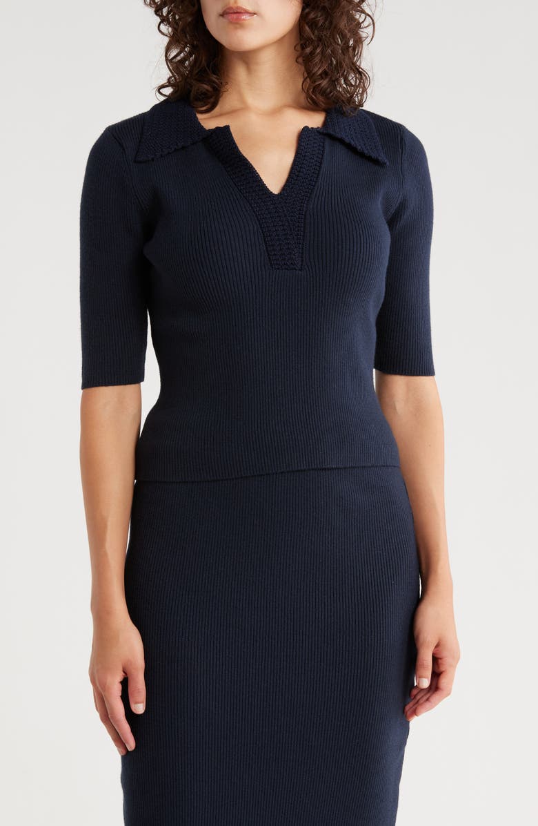 French Connection Fitted Cropped Polo, Main, color, Navy