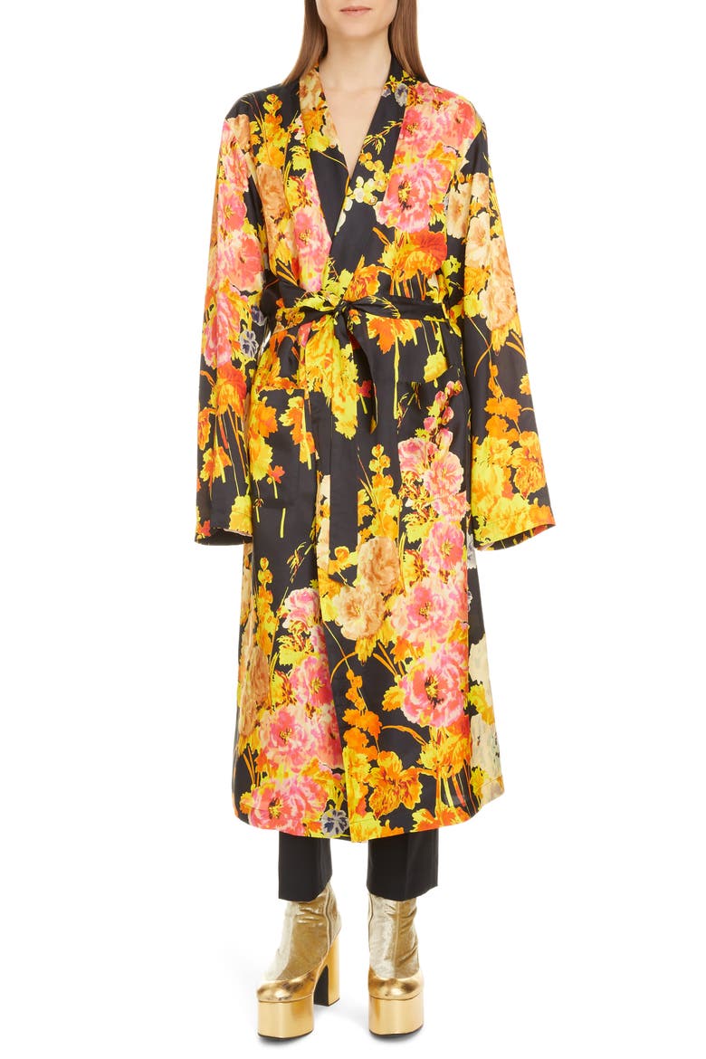 Floral Wrap Long Sleeve Dress, Main, color, BLACK