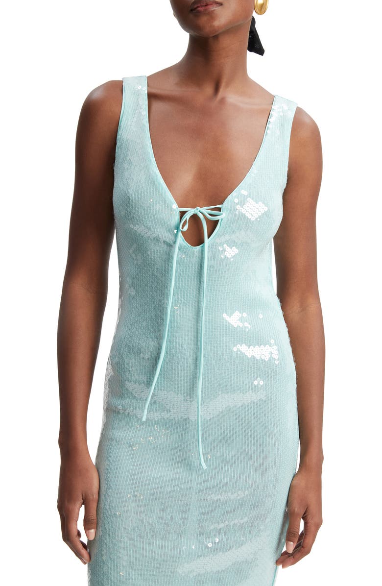Bardot Isha Sequin Keyhole Cocktail Midi Dress, Alternate, color, Aqua