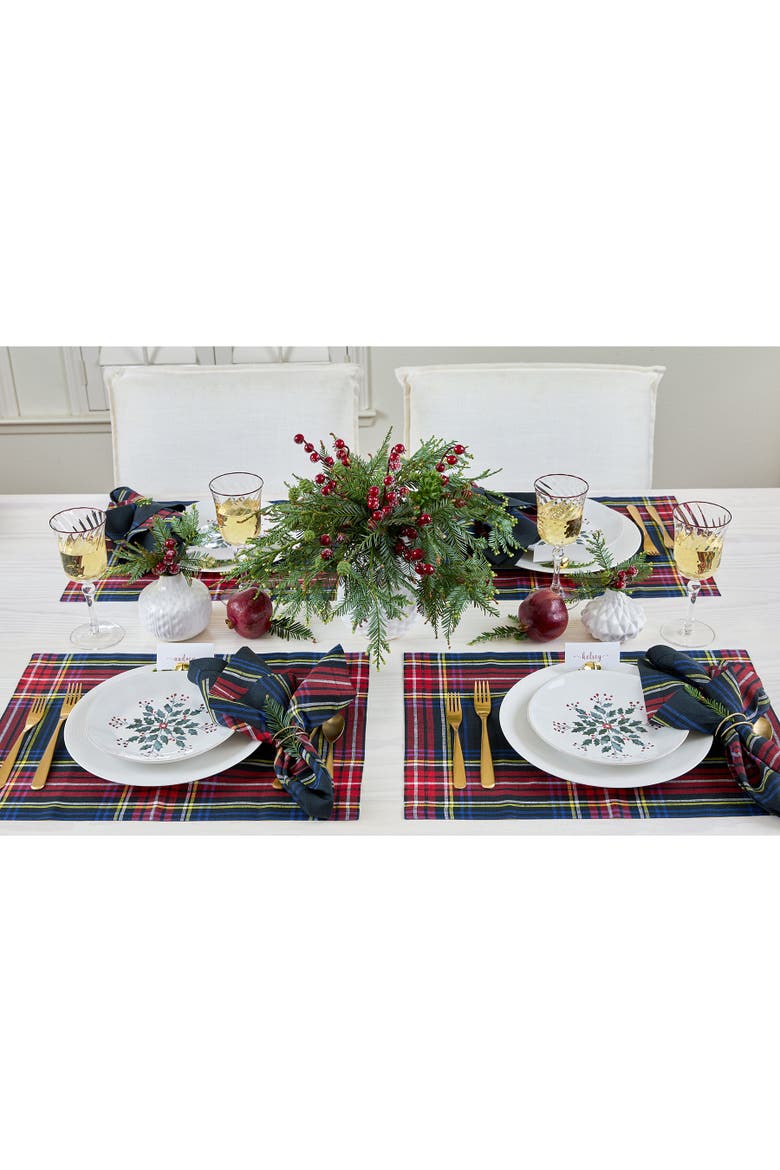 Linen Placemats Set of 4, 14 x 19" - Stewart Plaid, Alternate, color, Black