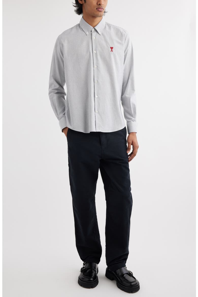Ami de Coeur Stripe Cotton Oxford Button-Down Shirt, Alternate, color, BLACK/NATURAL WHITE/039