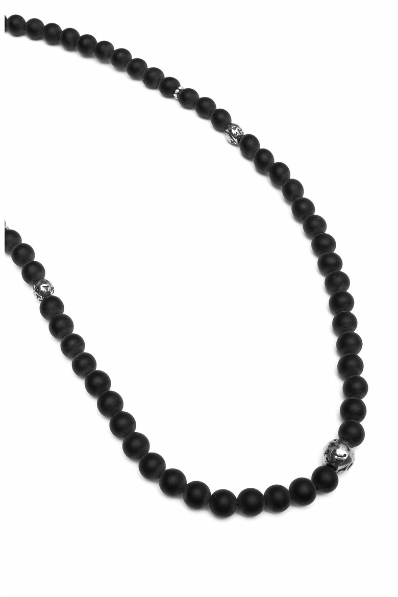 Stone Beaded Necklace, Main, color, Matte Onyx / Silver