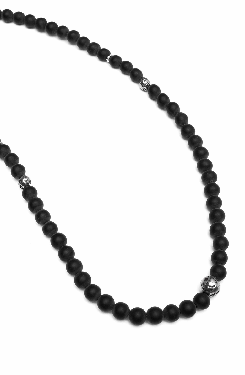 Nialaya Stone Beaded Necklace, Main, color, Matte Onyx / Silver