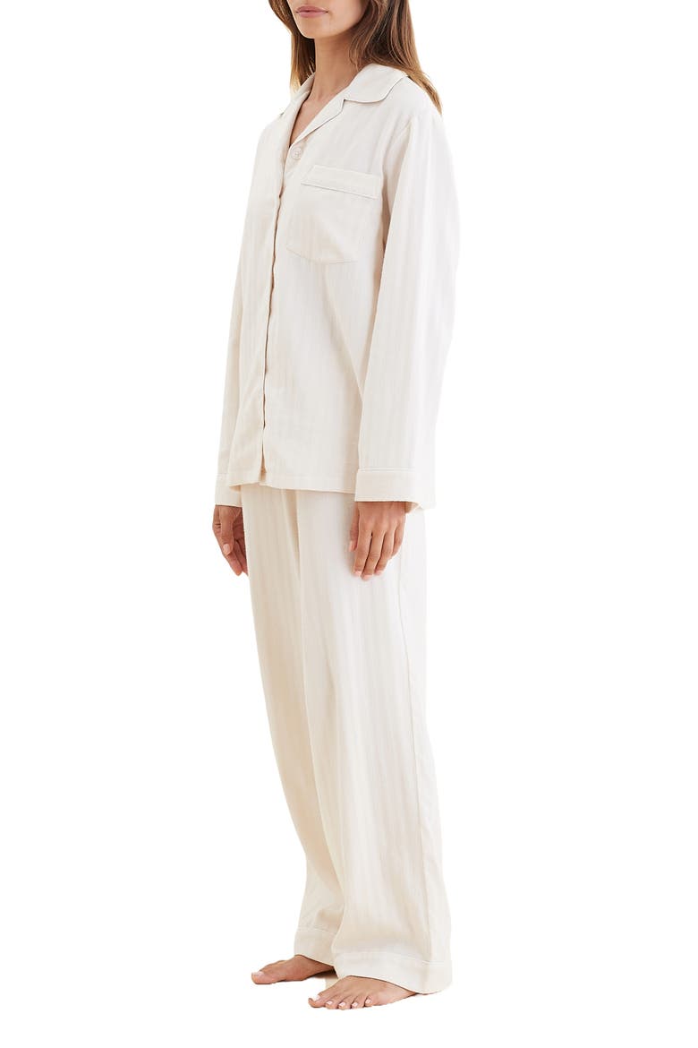 Herringbone Supersoft Brushed Organic Cotton Pajamas, Alternate, color, OATMEAL