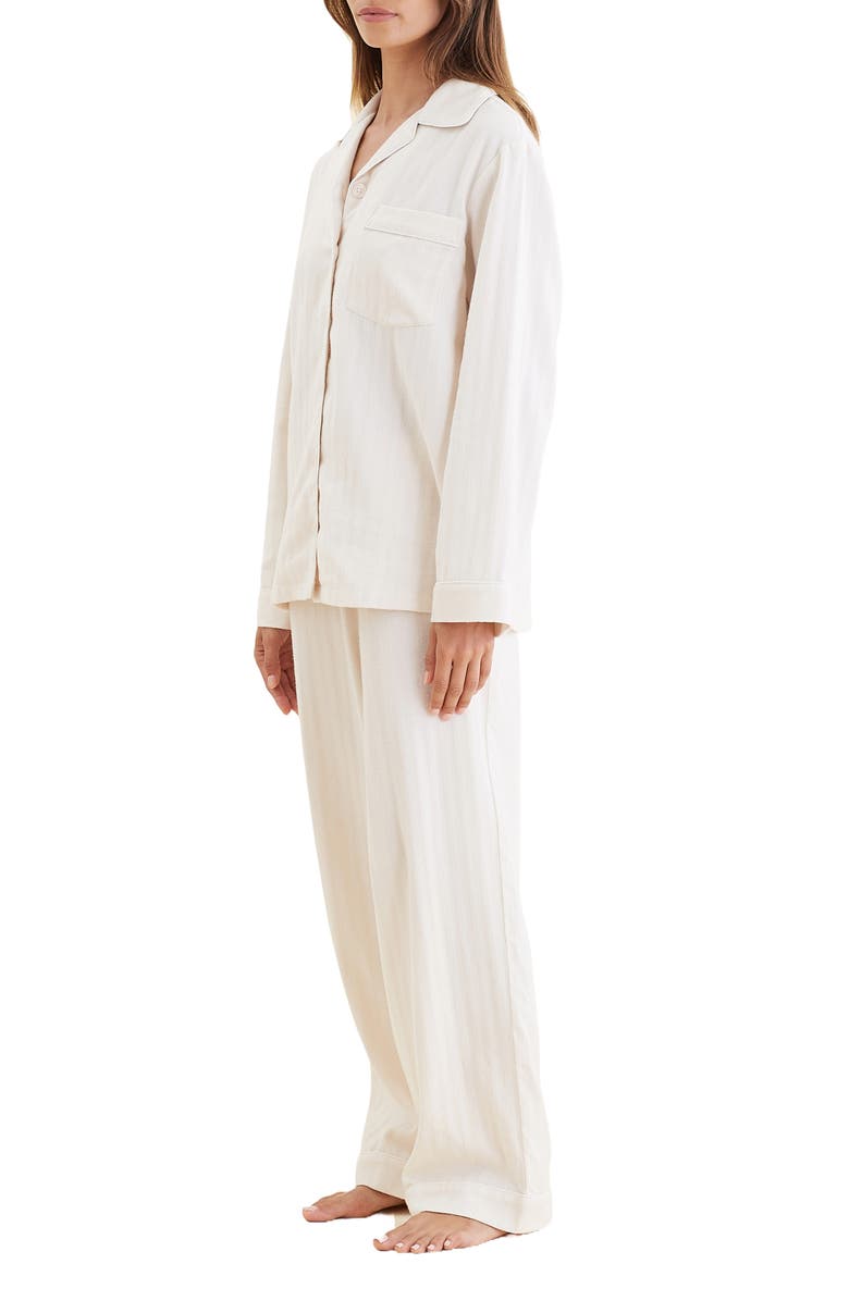 Papinelle Herringbone Supersoft Brushed Organic Cotton Pajamas, Alternate, color, Oatmeal