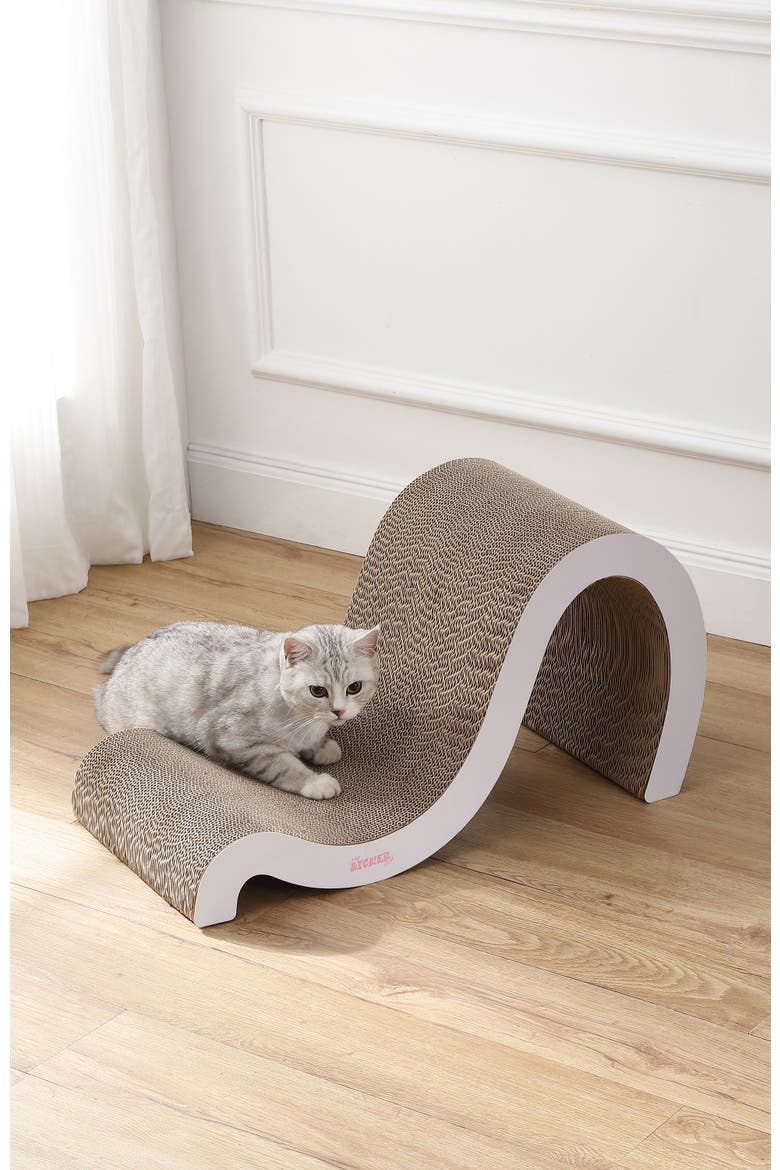 Kona 27" Modern Cardboard Double-Sided Wave Cat Scratcher with Catnip, Alternate, color, White