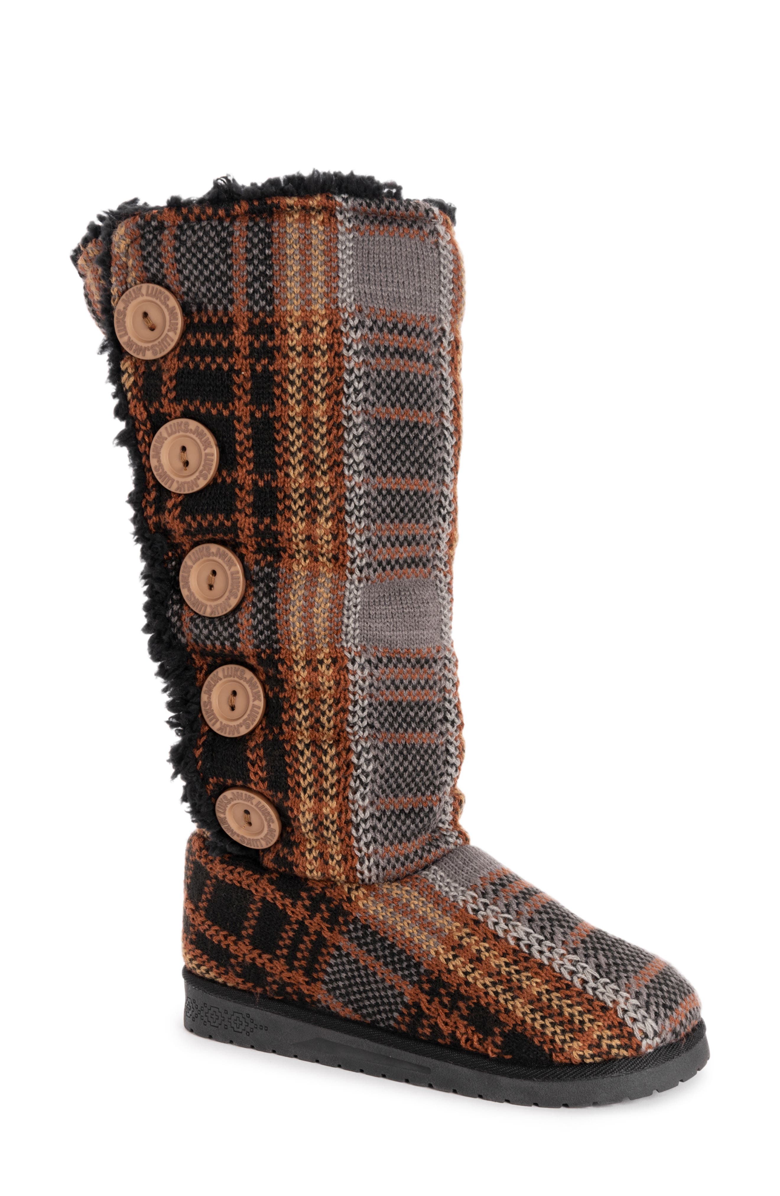 MUK LUKS Malena Plaid Faux Fur Boot, Main, color, 