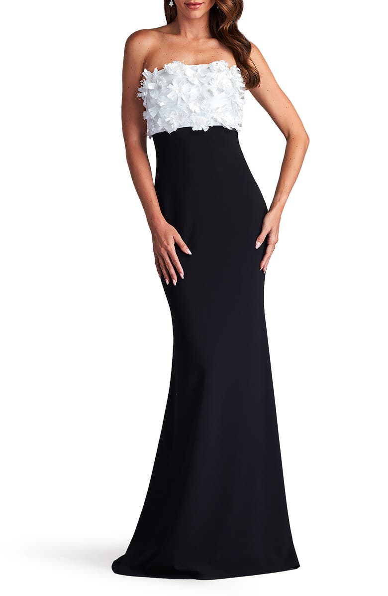 Tadashi Shoji Floral Appliqué Strapless Gown, Alternate, color, 