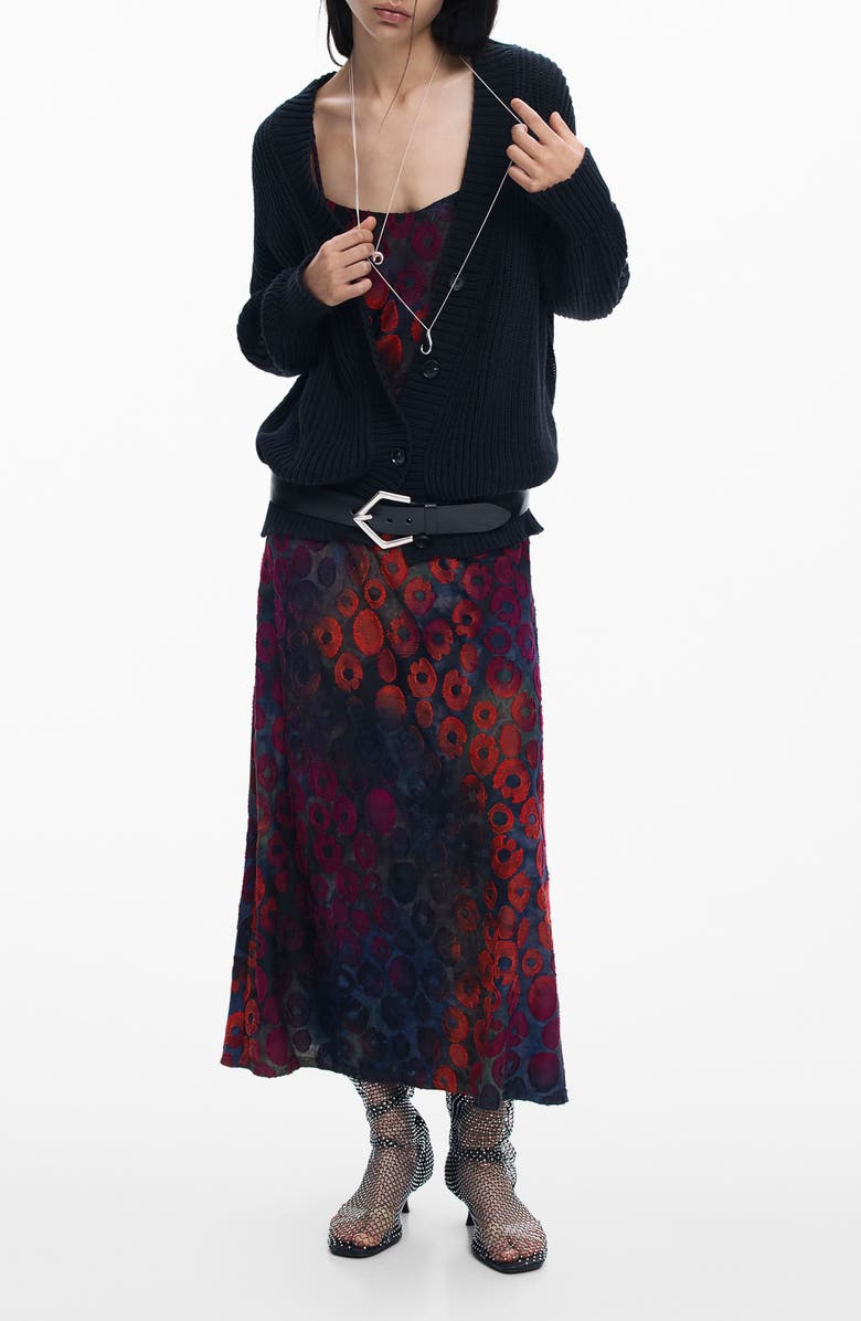 Desigual Flocked Animal Slipdress, Main, color, Red Multi