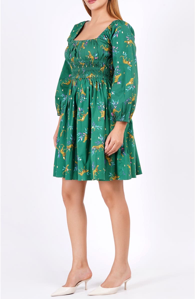 Leota Genevieve Square Neck Mini Dress, Alternate, color, Lucky Cheetah Verdant Green