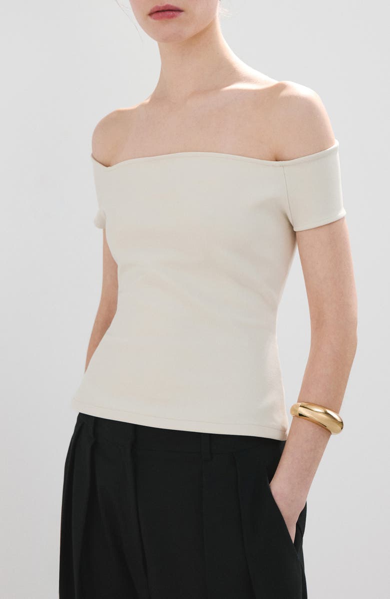 MANGO Off the Shoulder Fitted Top, Main, color, Ivory