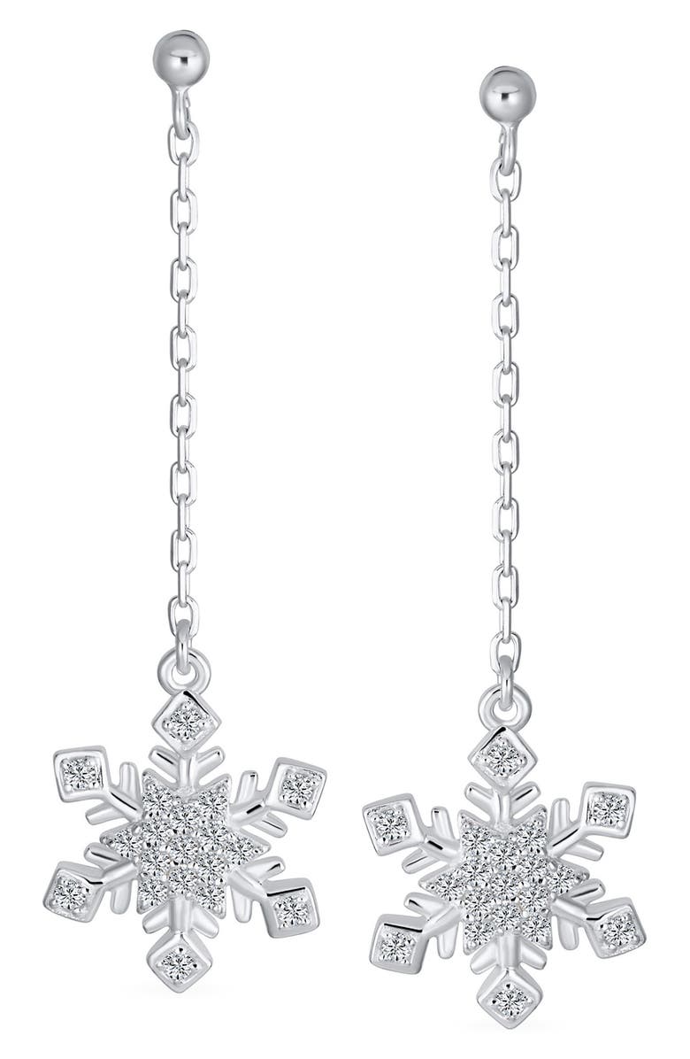 BLING JEWELRY Showflake CZ Drop Earrings, Alternate, color, Clear