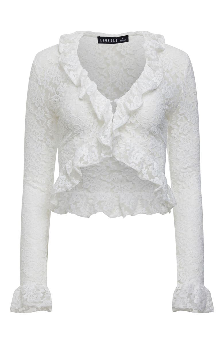 LIONESS Long Nights Lace Ruffle Crop Top, Alternate, color, Porcelain