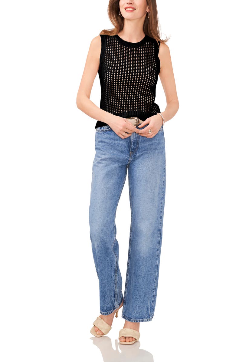 Vince Camuto Open Knit Sweater Tank, Alternate, color, Rich Black