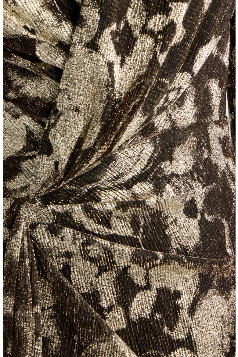 V-Neck Crinkle Metallic Floral Dress, Alternate, color, BROWN/ GOLD
