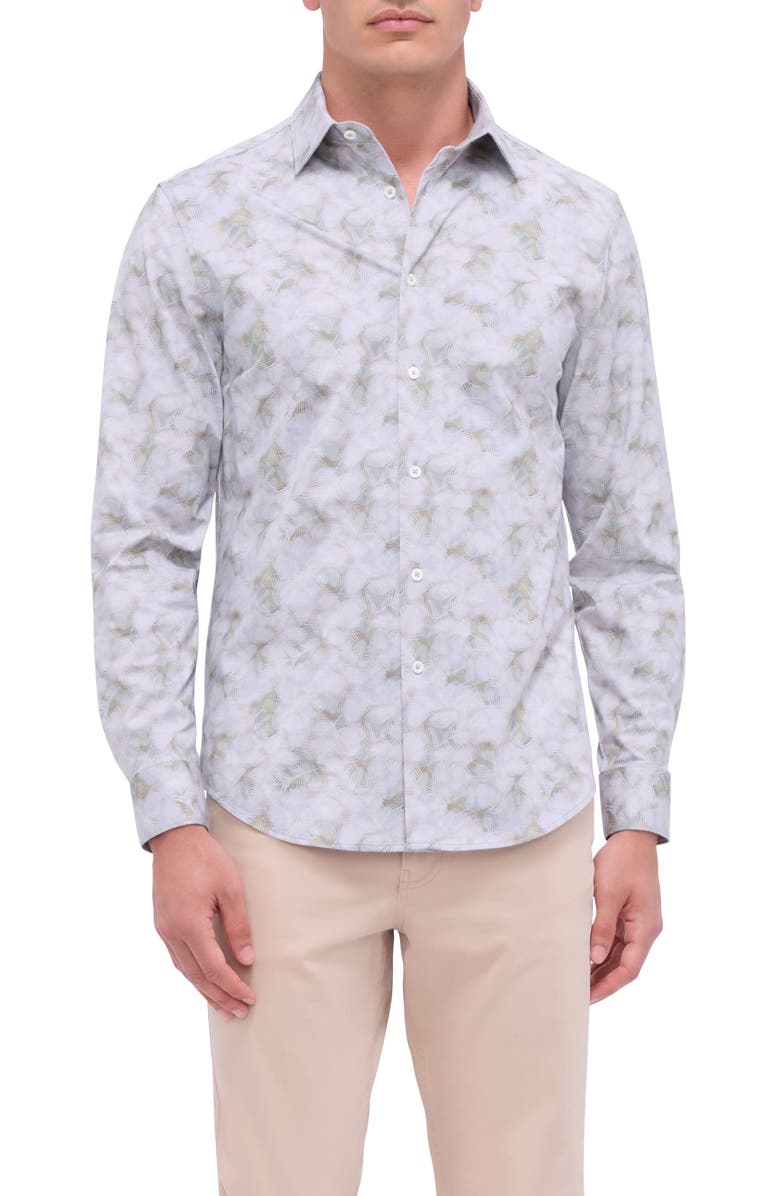 Bugatchi Jimmy OoohCotton<sup>®</sup> Leaf Print Button-Up Shirt, Main, color, 