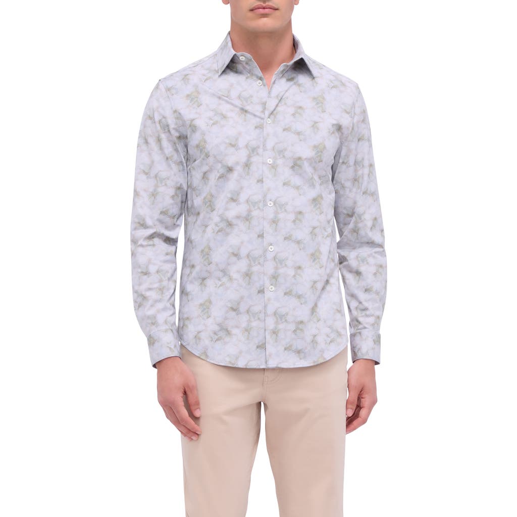 BUGATCHI BUGATCHI JIMMY OOOHCOTTON® LEAF PRINT BUTTON-UP SHIRT