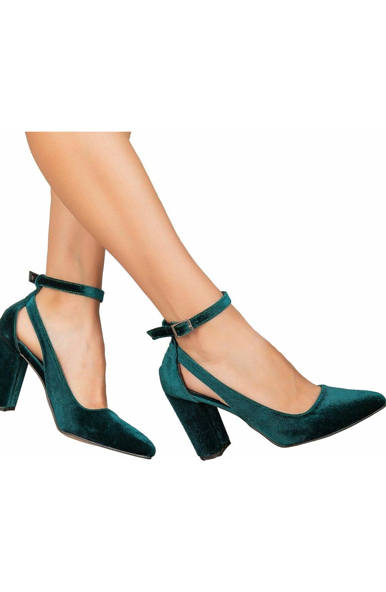 Forever & Always Shoes Colette Pointed Toe High Block Heels, Alternate, color, Emerald Green Velvet