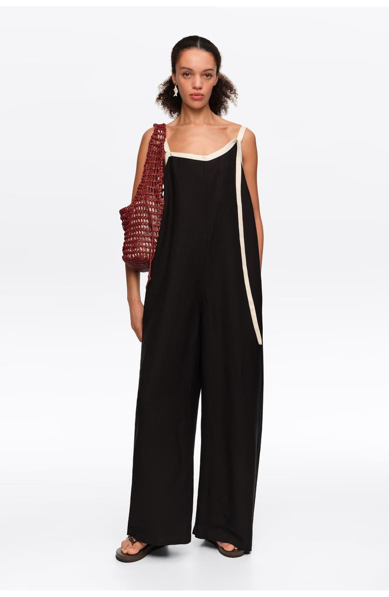 Bimba y Lola Straight Jumpsuit With Contrasting Straps, Alternate, color, Black