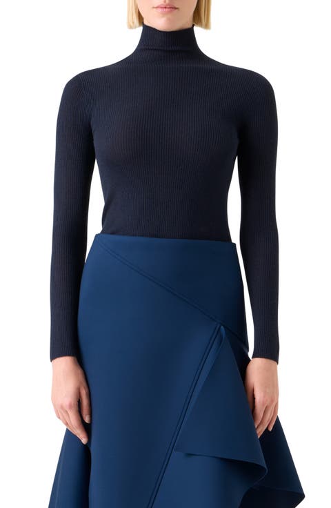 Cashmere & Silk Rib Funnel Neck Sweater