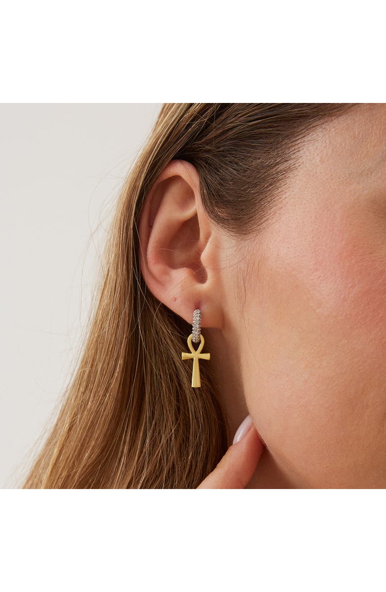 Spero London Sterling Silver Egyptian Ankh Zirconia Hoop Earring, Alternate, color, Gold