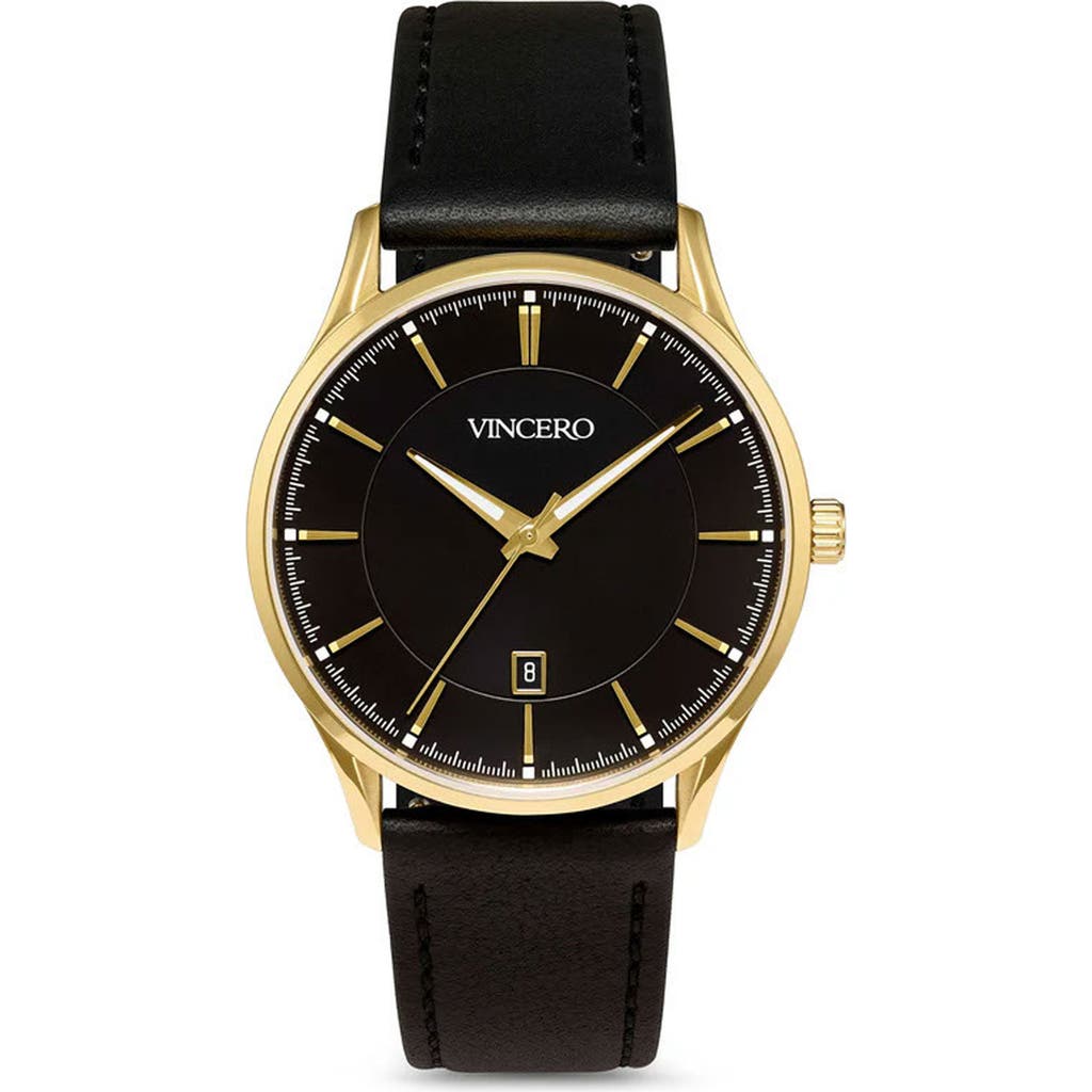 Vincero The Kairos Ii Leather Strap Watch, 38mm In Gold Onyx