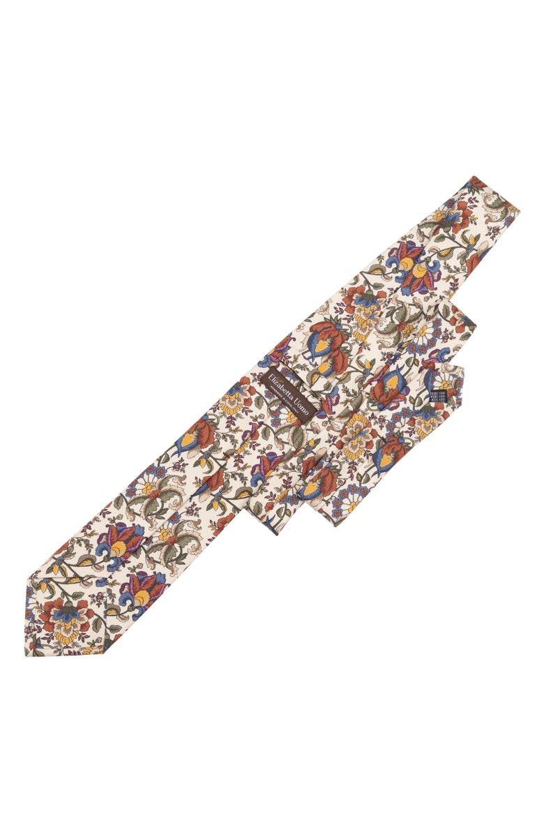 Elizabetta Bardini - Extra Long Printed Madder Silk Tie for Men, Alternate, color, Cream
