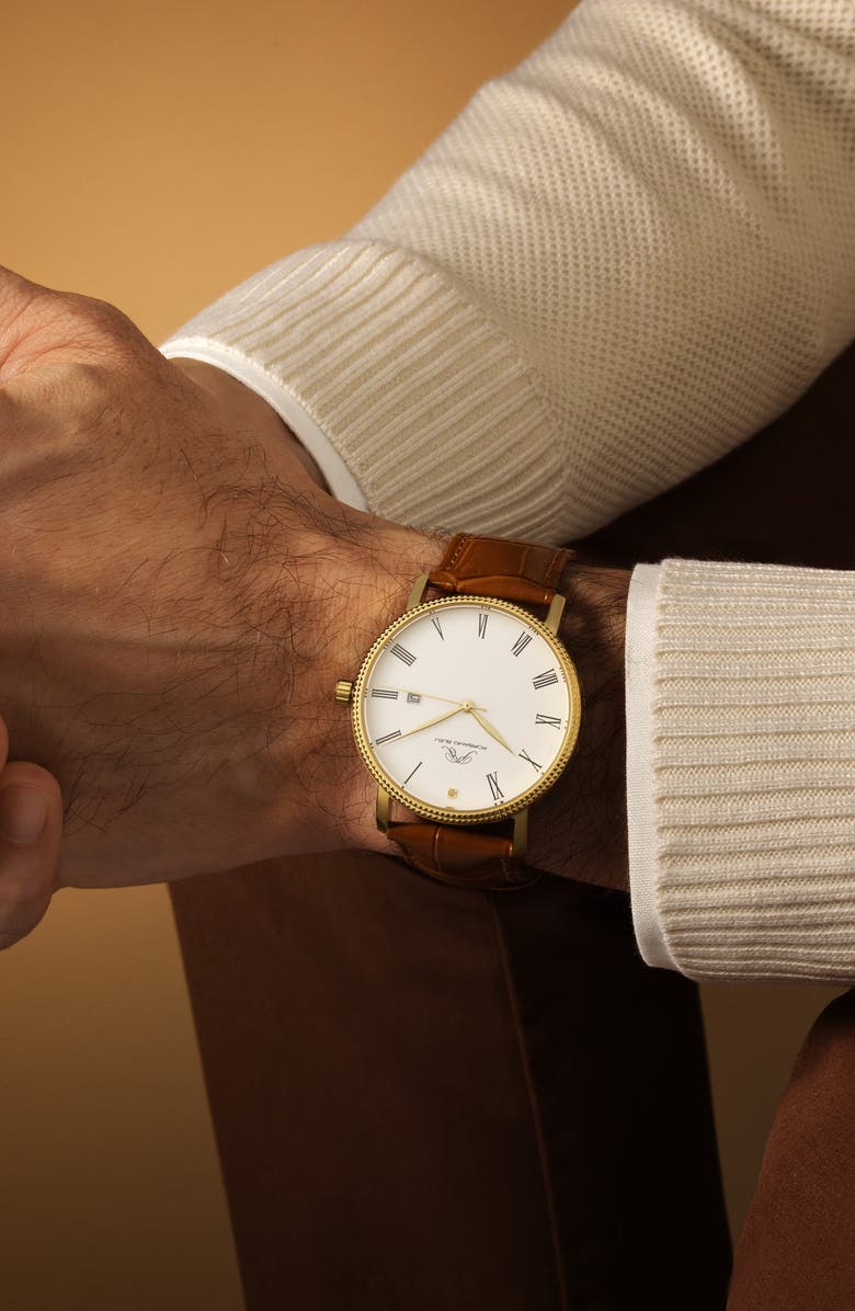 PORSAMO BLEU Veritas 1 Croc Embossed Leather Strap Watch, 40mm, Alternate, color, Gold