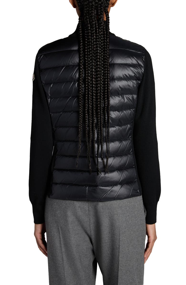 Moncler Quilted Down & Wool Knit Cardigan, Alternate, color,