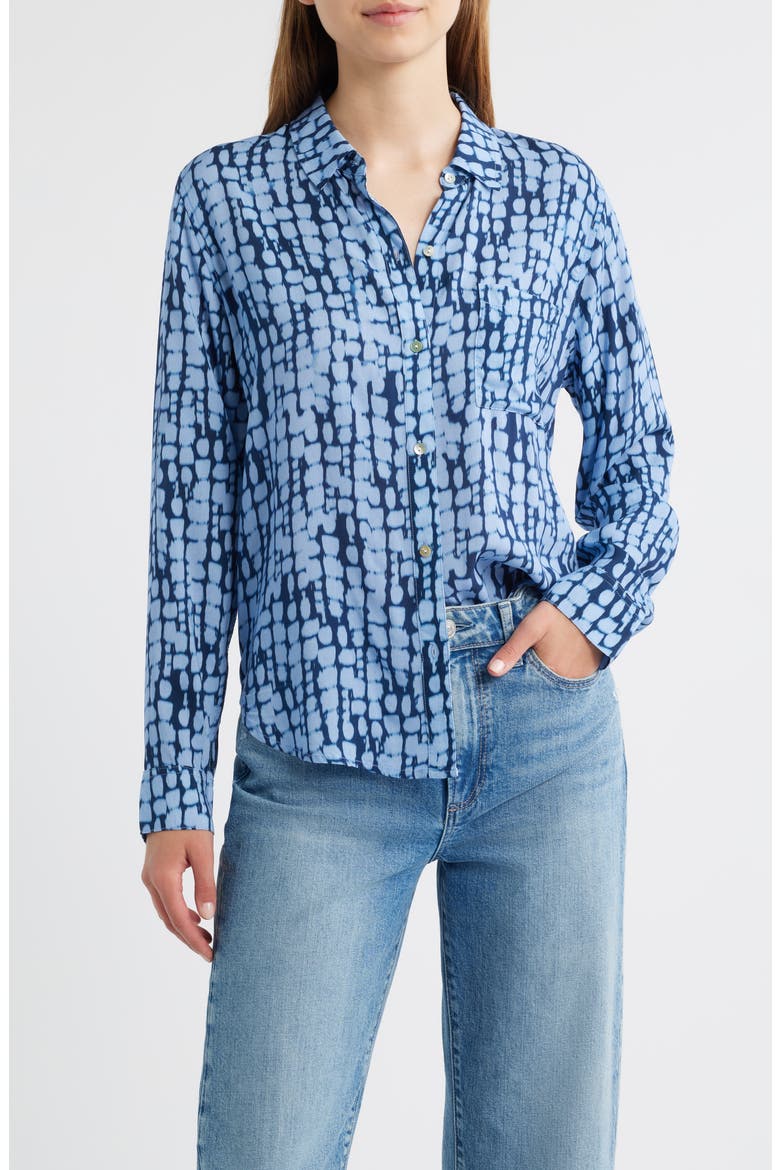 Josephine Ikat Print Button-Up Shirt, Main, color, INDIGO SHIBORI