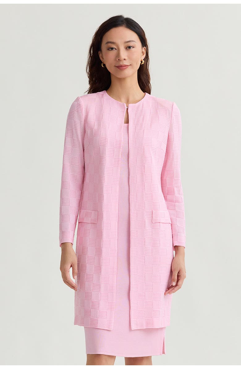 Ming Wang Heritage Tonal Checkered Knit Jacket, Main, color, Perfect Pink