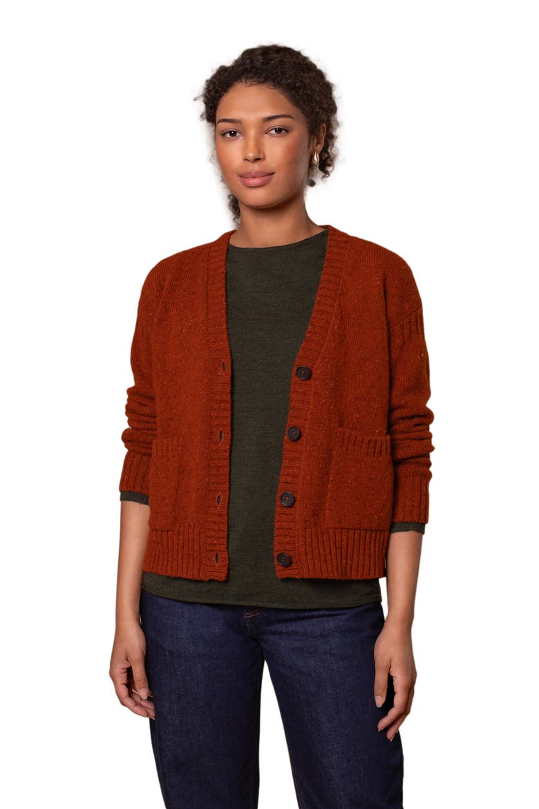 Donegal Boxy V-Neck Cardigan, Main, color, Rust