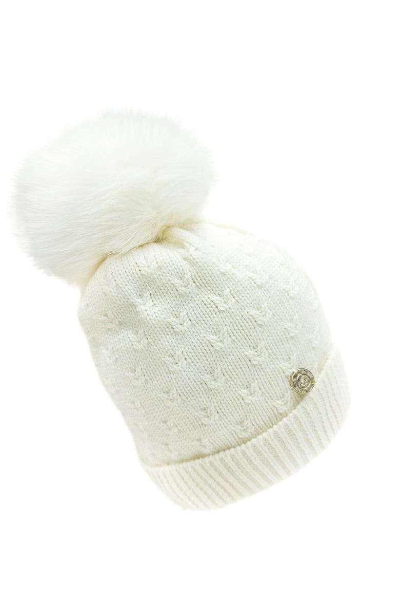 Parker Ivory Merino Wool Faux Fur Beanie Hat, Main, color, Ivory