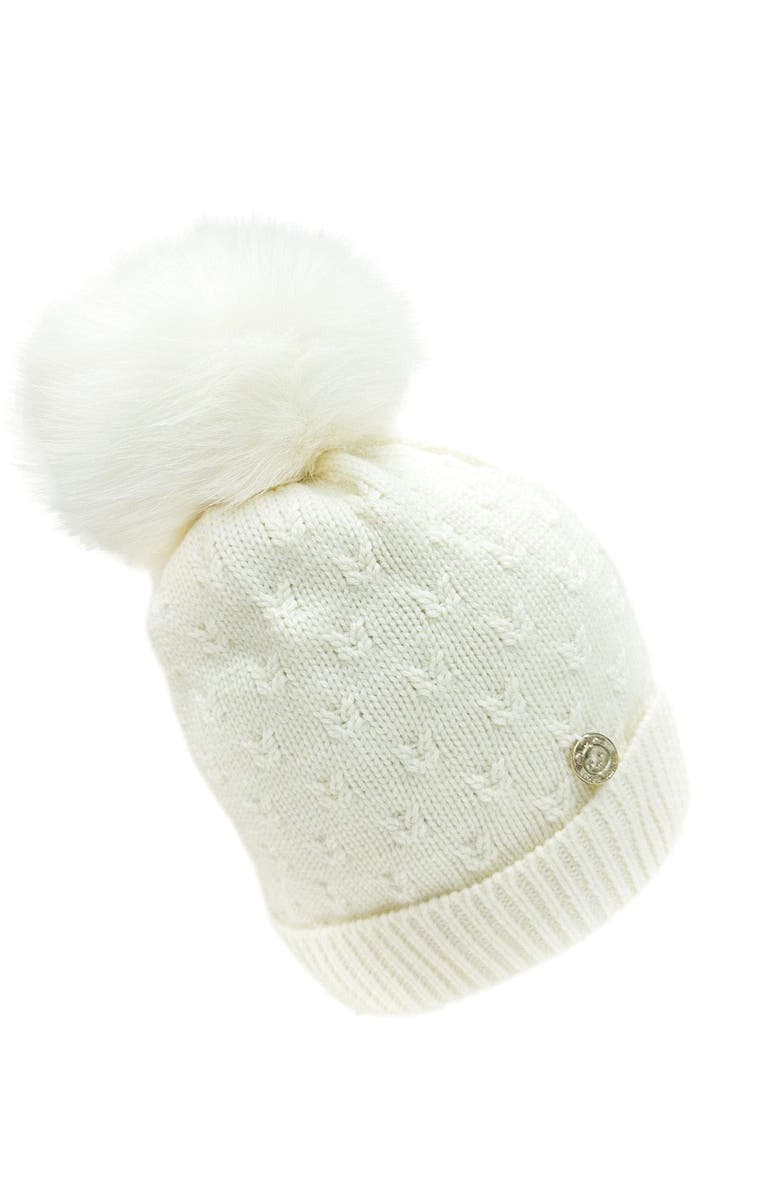 Petite Maison Kids Parker Ivory Merino Wool Faux Fur Beanie Hat, Main, color, Ivory