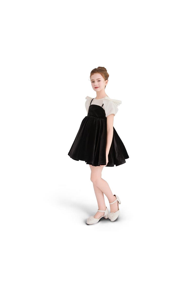 Tulleen Onyx Velvet Bow Dress, Alternate, color, Black
