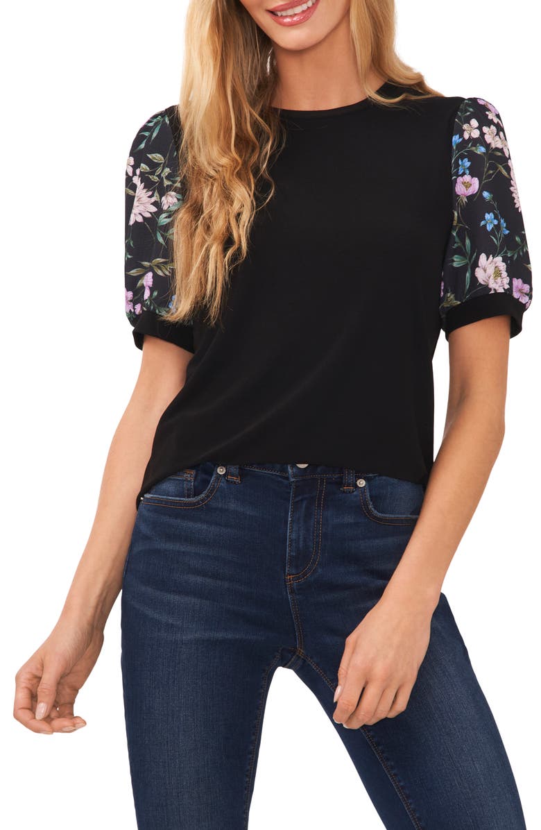 CeCe Mixed Media Puff Sleeve Knit Top, Main, color, 