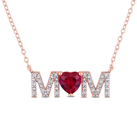 Lab-Created Gemstones & Diamond "MOM" Necklace