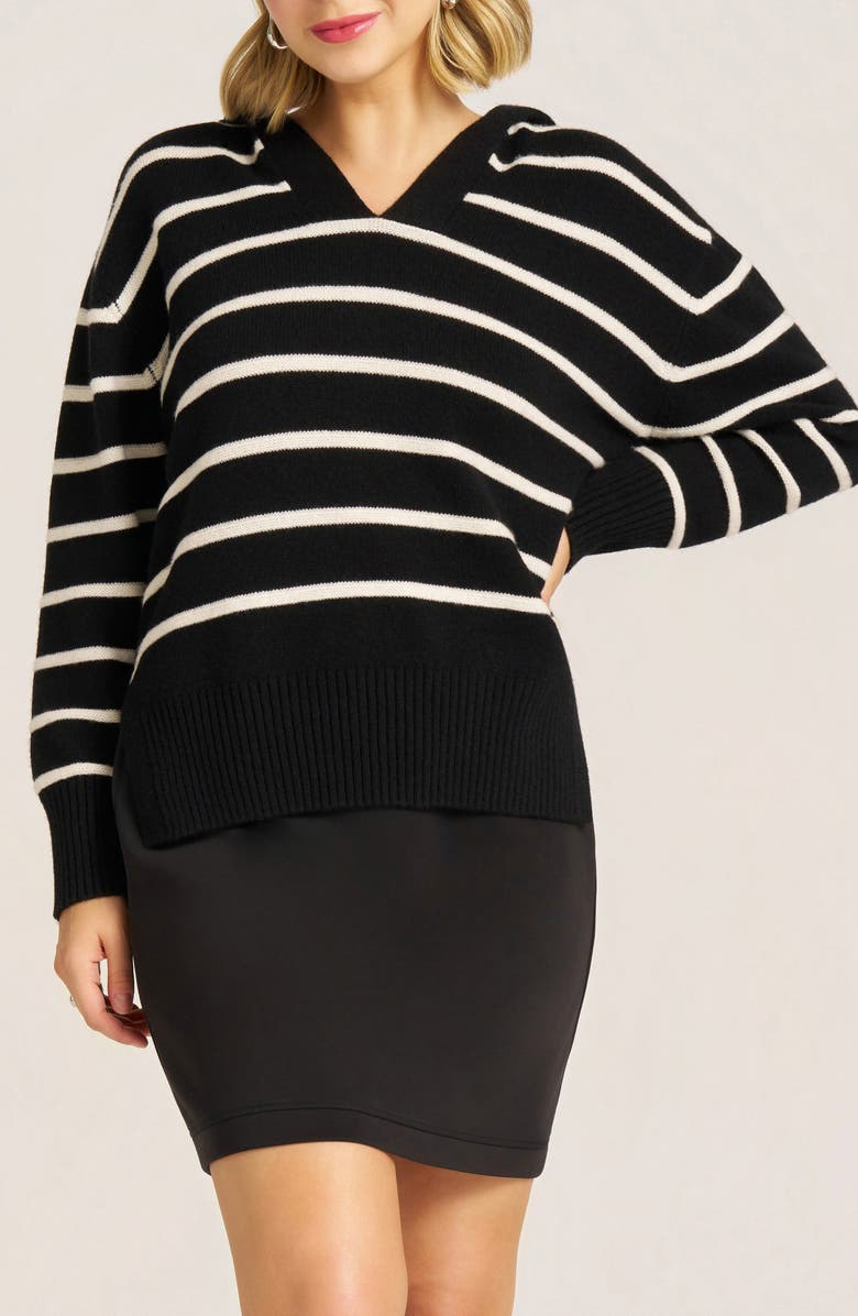 matty m. Juno Stripe Hooded Sweater, Main, color, Black/ White