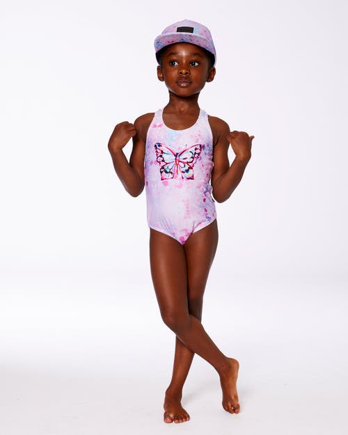 Deux Par Deux Girl's Printed One-piece Swimsuit Pink Butterflies With Bubble Effects In Pink Butterflies Bubble Effect