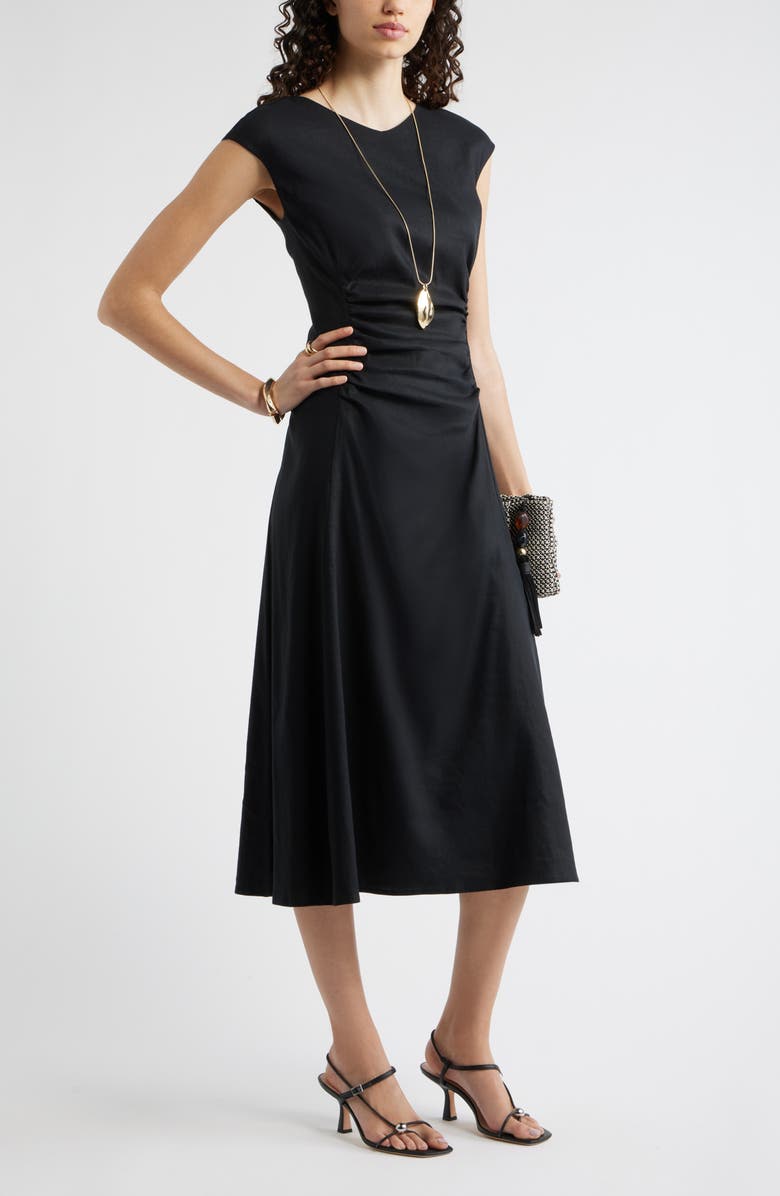 Nordstrom Ruched Midi Dress, Alternate, color, Black